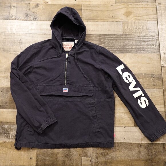 Levi's Logo Anorak Hoodie Jacket – Men’s Size Large, Black Retro Sportswear - Picture 1 of 14